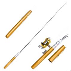ペン型 リール付 釣り竿 釣竿 ポール ミニ 釣り コンパクトロッド 携帯 便利 (ゴールド)[定形外郵便、送料無料]mer004