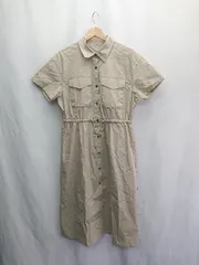 ◇ ⊂◎●未使用● GU ジーユー ワークシャツ 半袖 ロング ワンピース サイズL ベージュ レディース E  【1503050038546】