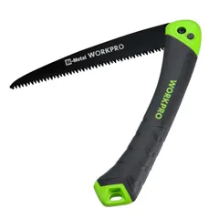 【特価セール】WORKPRO 折込のこぎり ノコギリ 刃渡り180mm 三面歯先 エラストマ樹脂グリップ 安全ロックボタン付き キャンプ 木工 園芸用のこぎり 最大剪定直径:枝切り350mm、生木200mm