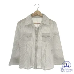 【訳アリ】 WELFARE トップス シャツ ブラウス 胸ポケット 袖フレア レディース ホワイト ストライプ M 901-7154 送料無料 古着