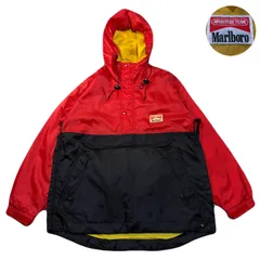 Marlboro マルボロ AnorakParka アノラックパーカー NylonJacket ナイロンジャケット LogoTag ワンポイント Nylon ナイロン Bicolor バイカラー Red レッド 赤 Black ブラック 黒 L相当のサムネイル