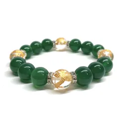12mm 四神獣金彫水晶×緑瑪瑙 パワーストーン ブレスレット天然石 運気上昇 開運  [l] 金運 健康運 お守り 青龍 白虎 玄武 朱雀 （シルバー）メンズ・レディース　男性・女性　数珠ブレス　開運  [l]