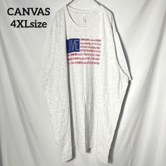【CANVAS】アメリカ 星条旗 国旗 英語　プリントロゴ　希少サイズ　オーバーサイズ　半袖Tシャツ　グレー系　4XL US古着
