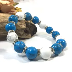 ターコイズ&ハウライト パワーストーン ブレスレット 12mm （シルバー）メンズ・レディース　男性 [j]・女性　数珠ブレス　開運 [j]