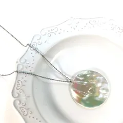 マザーオブパール ホワイトシェル 40mm 真珠母貝 金属アレルギー対応 ステンレス ネックレス チェーン 1.2mm 小豆チェーン 選べる 35～80cm サージカルステンレス 彼女 母の日 プレゼント 贈り物 レディース クリスマス 高見え 上品 かわいい