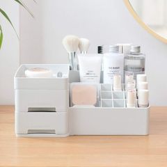 【次回入荷予定なし】シンプル 北欧風 卓上収納 小物入れ コスメ収納 収納ケース 仕切り (白) 引き出し 化粧品収納ボックス メイクボックス Etravel