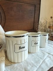 フランス アンティーク　リモージュ製　白い　陶器　キャニスター　3点セット