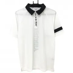 【超美品】ジャックバニー 半袖ポロシャツ 白×黒 袖ライン 後ビッグロゴ メンズ 5(L) ゴルフウェア 2023年モデル Jack Bunny