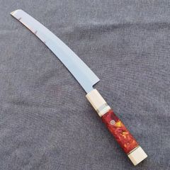 切り付け　V金10号　本焼　鬼反り　先丸　包丁　和包丁　白赤　八角柄 330mm