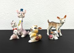 【na-00105】BONE CHINA　ボーンチャイナ　鹿　兎　バニー　昭和レトロ　陶器置物　5点　おまとめ　ミニチュア　小物