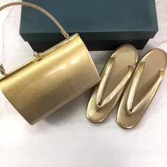 【良品・匿名配送OK】草履 バッグ セット ／ Zori Sandals & Handbag Set シンプル 金 [Mサイズ] 訪問着・留袖に◎ 和装小物