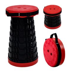 折りたたみ椅子 軽量 コンパクト 伸縮 アウトドアチェア ポータブルチェア 耐荷重250kg 伸縮スツール　レッドブラック