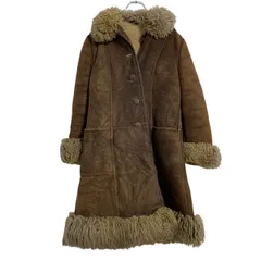 ロング ムートンコート レディース M～ ブラウン 裏ボア 古着卸 アメリカ仕入 a703-5562