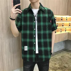 半袖シャツ メンズ 開襟シャツ 柄シャツ 胸ポケット ボタンダウンシャツ チェックシャツ かっこいい 大格子柄 夏物 スリム おしゃれ ゆったり 夏 夏服