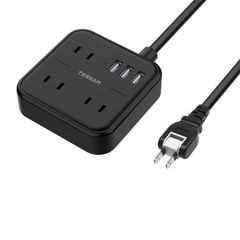 usb コンセント 電源タップ usb付き TESSAN 延長コード 3個AC口 1.5m 充電タップ 蛸足コンセント タコ足配線 テーブルタップ oaタップ マルチタップブラック 黒