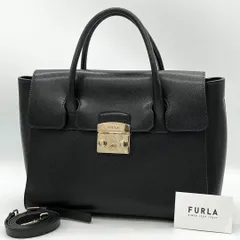 【極美品】FURLA メトロポリス サッチェル ハンドバッグ ブラック