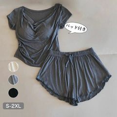 パジャマ ルームウェア 未使用 レディース ブラ付き 上下セット 半袖＋ショートパンツ ブラ一体型 可愛い セクシー 透け感 ?欲風 パジャマ 部屋着 夏用 S-2XL sjxz60