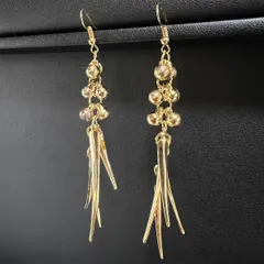 [100mm〜] 金色パーツがじゃらじゃら楽しい エスニックロングピアス（金色）ボヘミアン ジプシー ダンス 舞台 衣装 パーティ 映画 BO-025