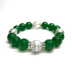 12mm 四神獣銀彫水晶×緑瑪瑙 パワーストーン ブレスレット天然石 運気上昇 開運 金運 健康運 お守り 青龍 白虎 玄武 朱雀 （シルバー）メンズ・レディース　男性・女性　数珠ブレス　開運   [6]