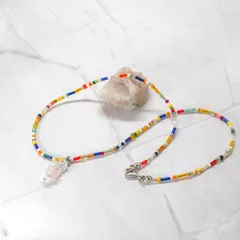 カラフルビーズのネックレス【ローズクォーツ】