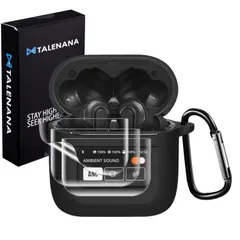 TALENANA For JBL TOUR PRO 2ケースカバー JBL TOUR PRO 2 カバー 【フィルム*3 付き】シリコン製 全面保護 落下防止 キズ防止 耐衝撃 装着充電可能 軽量小型 カラビナ付き（ブラック）