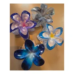 フラワーヘアクリップ　プルメリア　ブルー系おまかせアソート３個セット
