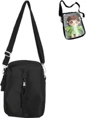 Liebendo 痛バッグ ショルダーバッグ ぬいポーチ 見せバッグ クリアバッグ 斜めがけ スモール 2WAY 透明 Wファスナー 20cmぬいぐるみ 外出 おたく 推し活(ブラック)