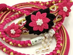 平和屋着物●和装小物　振袖用帯締め　装飾　つまみ細工　パール　金糸　撚り房　逸品　未使用　未使用　AAAV1734ay