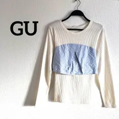 GU ジーユー　トップス　長袖　白　ブルー　ギンガムチェック　ビスチェ