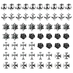 【特価セール】BTtime 60個のパンクネイルアートチャーム ネイルパーツ メタルパーツ 3D スタッズ デコパーツ レトロ 十字架 パンク ネイルリベット ネイルパーツ ネイルデザイン用品DIYクラフトアクセサリー (ヴィンテージシルバー)