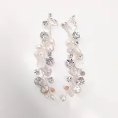 ラインストーンパール　クリスタルドロップイヤリング　シルバー