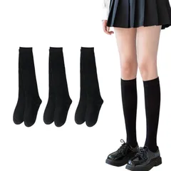 ひざ下 22-24.5cm スクールソックス 通気性 保温 無地 防寒 靴下 四季適用 綿 通勤 レディース 通学 ハイソックス 旅行 [Senteria] cosplayや制服用