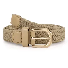 【新品】 [JASGOOD] ベルト レディース メッシュ ベルト ゴム 幅25mm 伸縮 編み込み 大きいサイズ ゴルフ カジュアル 女性用 プレゼント ベージュ 0