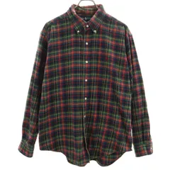RALPH LAUREN ラルフローレン チェック柄 長袖 コットンネル ボタンダウンシャツ LL ネイビー メンズ 古着