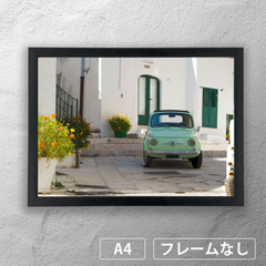 フィアット500　クラシックなイタリアの風景　フォトポスターA4 マット 【フレーム付】《MT》