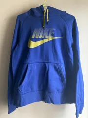 古着　NIKE　ドット　ビッグスウォッシュ　ロゴパーカー　プルオーバー　青　メンズSサイズ　マレーシア製
