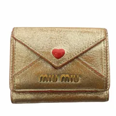 ミュウミュウ miumiu 三つ折り財布 ミニウォレット マドラスラブ ハートレター ロゴ レザー ゴールド色 5MH021_2BC3_F0846 /IR ■GY19のサムネイル