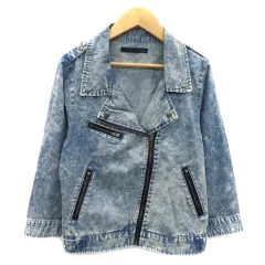 ヘザー Heather デニムジャケット ライダース風 ミドル丈 ジップアップ オープンカラー 無地 F ライトブルー /YK34のサムネイル