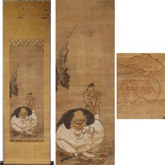 《源･M》《江戸期・古画》伝・雪舟 筆「月下・布袋図」/箱付・送料無料