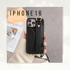 スマホケース(黒) iPhone 16 ケース ショルダー iPhone 16pro ベルト付 iphone 16 ケース ストラップ レザー iphone 16pro max ケース ベルト付き 背面ポケット カード収納 iphone 16pro 韓国