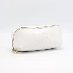 良品 クリスチャンディオール ホワイトレザー ワイドオープン ゴールドロゴチャーム メイクポーチ レディース 2000000 NSK OMI