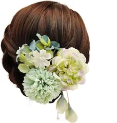 特別価格　3点セット) (グリーン ヘアアクセサリー つまみ細工 髪留め 飾り 髪 和装小物 七五三 結婚式 結婚式 浴衣 卒業式 舞妓風髪飾り 成人式髪飾り 高級造花 花 成人式 和装 和風 髪飾り Rzilmer