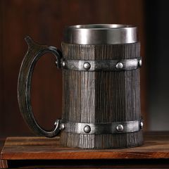 ビール ジョッキ グラス ステンレス 600mL ブラウン【海賊 海賊ジョッキ】バレルビールジョッキ マンガ コップ 夏 キャンプ 大容量