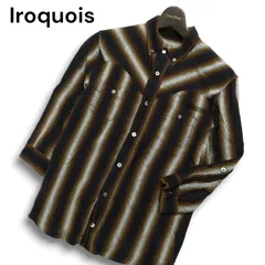 Iroquois イロコイ 春夏★ レーヨン100% 7分袖 マルチ ストライプ ボタンダウン ウエスタン シャツ Sz.2 メンズ 日本製のサムネイル