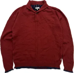 AIGLE ☆ ショールカラー ニット ジャケット セーター エンジ レッド L アウトドア 大人カジュアル キャンプ 古着 人気 エーグル■CG271のサムネイル