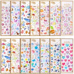 【ラスト1点】ハート 立体 キラキラ デコ シール ぷくぷく ステッカー 手帳ステッカー ごほうびシール ごほうび 14シート スケジュール帳 女の子 キラキラシール 天体心柄と猫魚 SANNIX