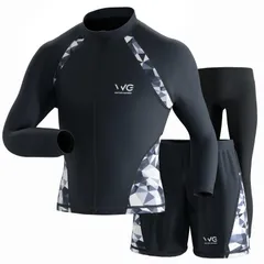 [WATER GAMES] ラッシュガード メンズ【UVカット機能 UPF50+・接触冷感・速乾機能・高伸縮素材】 長袖 フルジップ 水着対応 ラッシュガード オーバーサイズ 紫外線対策 水陸両用  [3点セットWGRG04（ジュエリーXブラック）] [XL]