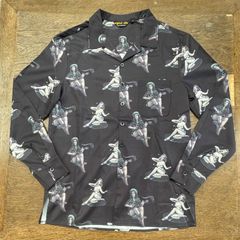 original john PIN-UP GIRLS OPEN COLLAR SHIRTS BLACK　　モッズ　昭和　レトロ　ピンナップガール　開襟シャツ