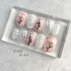 ネイルチップ チップ ピンク 花 フラワー ニュアンス ちゅるん うるうる