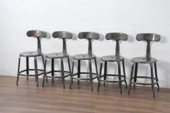 ★事前問合せ必須★ Nicolle Chair ニコル・チェア Whale Tail ホエールテイル メタルチェア 中古 フランス やや小ぶり オールスチール 5脚セット 板座チェア ダイニングチェア 椅子 イス リペア+発送まで3週間前後 R-081915